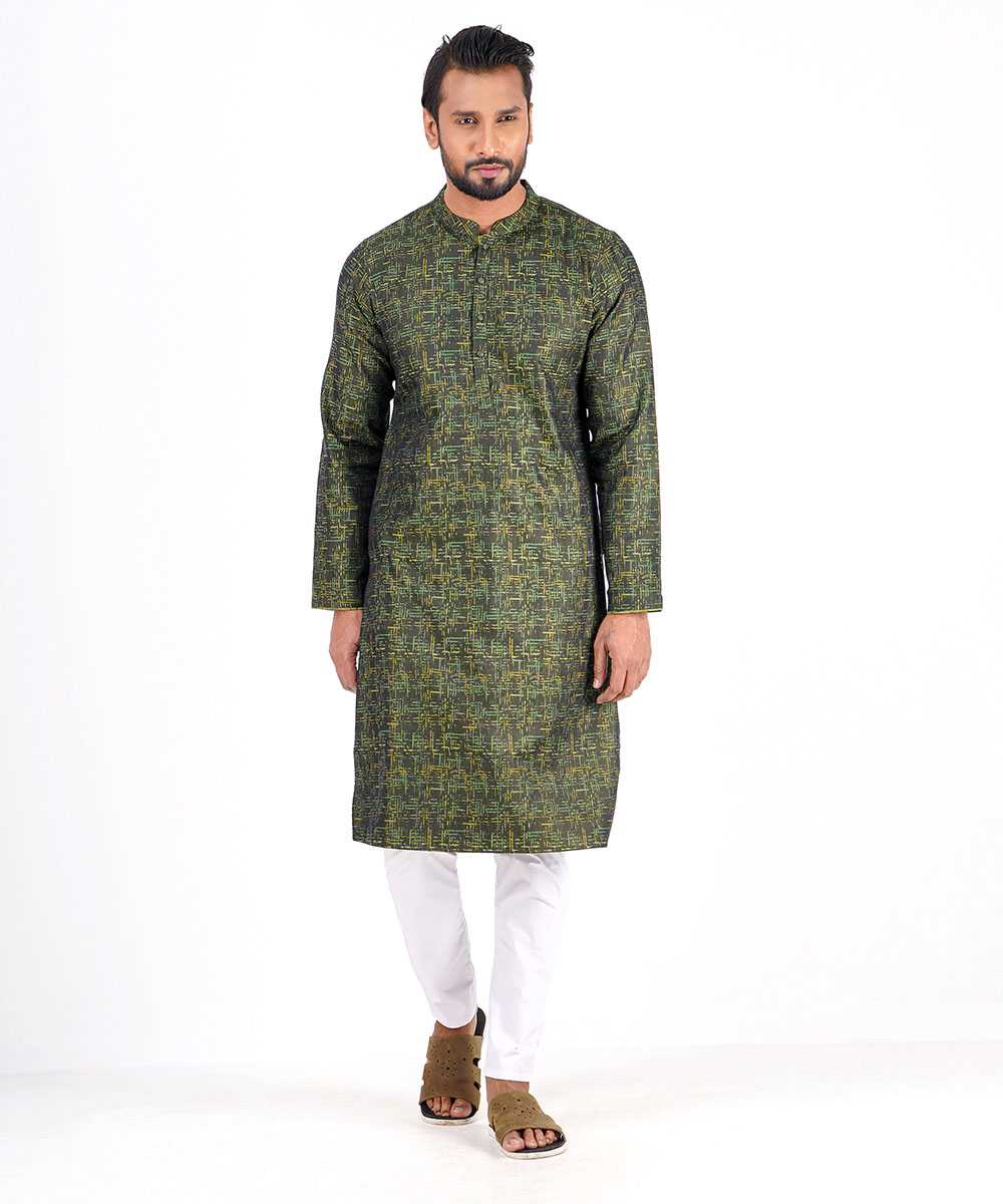 Green Printed Cotton Fabric Panjabi