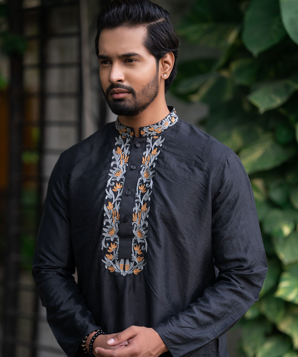 Silk Embroidaried Black Panjabi