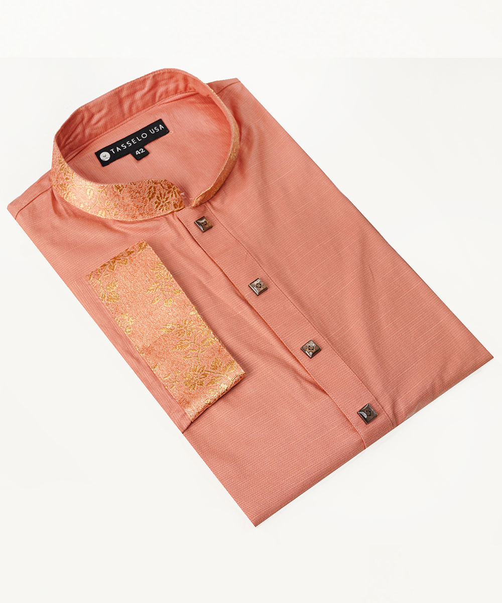 Oriental Pink Doby Cotton Slim Fitted Panjabi