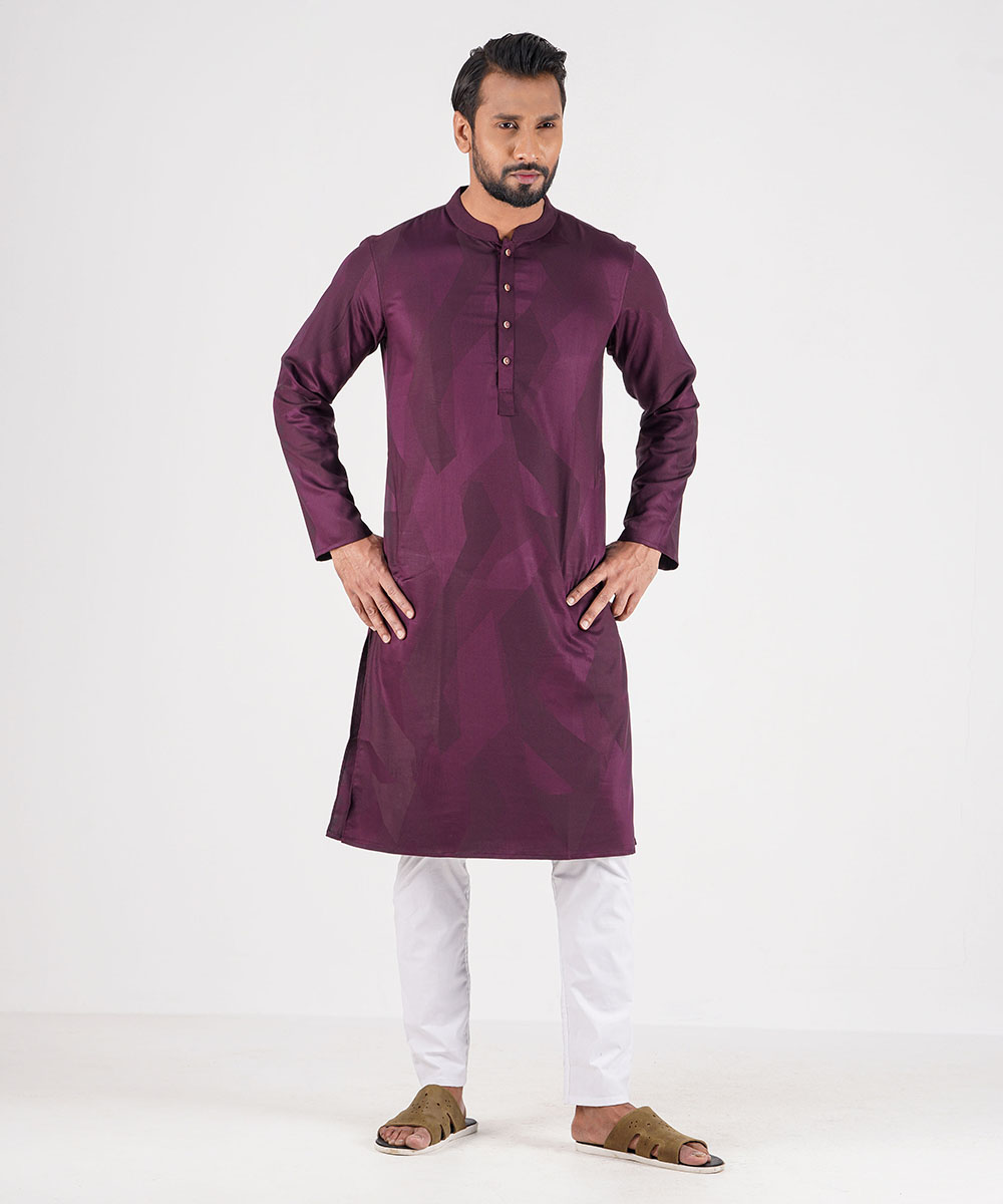 Purple Jacquard Cotton Panjabi
