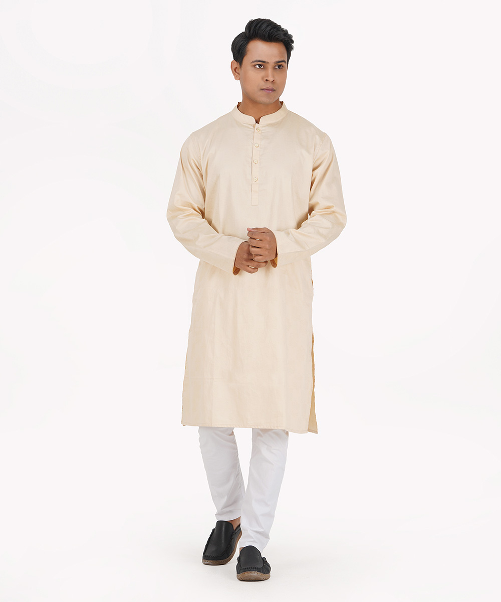 Cream Jacquard Cotton Panjabi