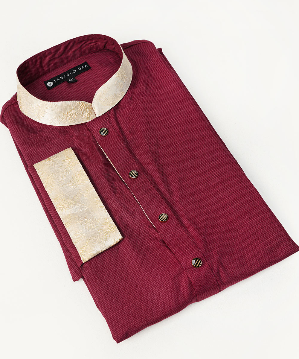 Light Magenta Contrast Dobby Cotton Slim Fitted Panjabi