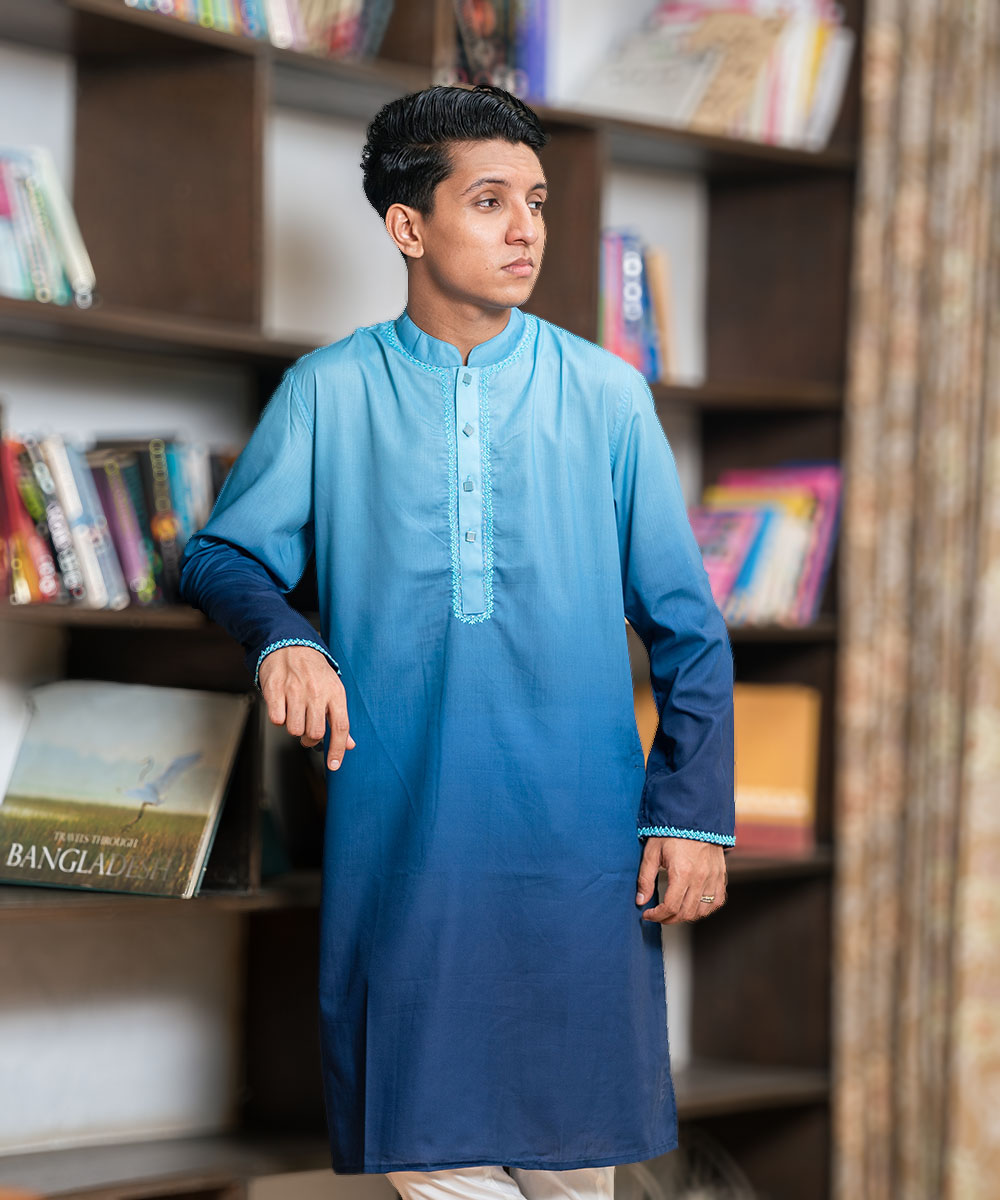 Blue Ombre Dyed Cotton Panjabi