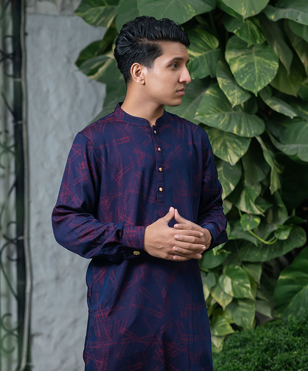 Violet Bamboo Silk Cufflinks Panjabi