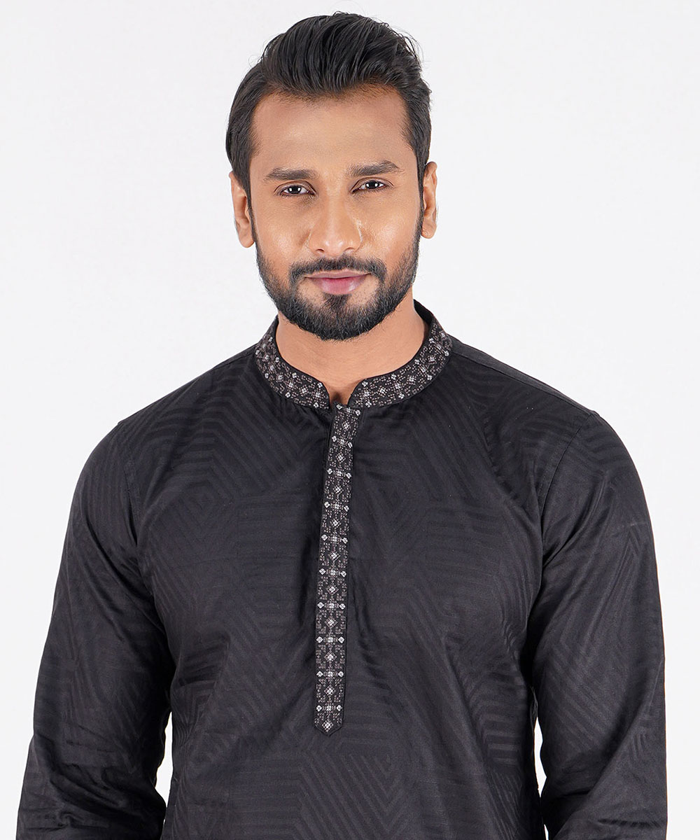 Black Jacquard Cotton Panjabi