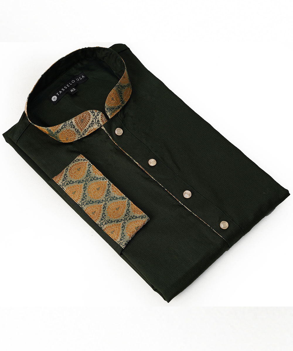 Green Contrast Doby Cotton Slim Fitted Panjabi