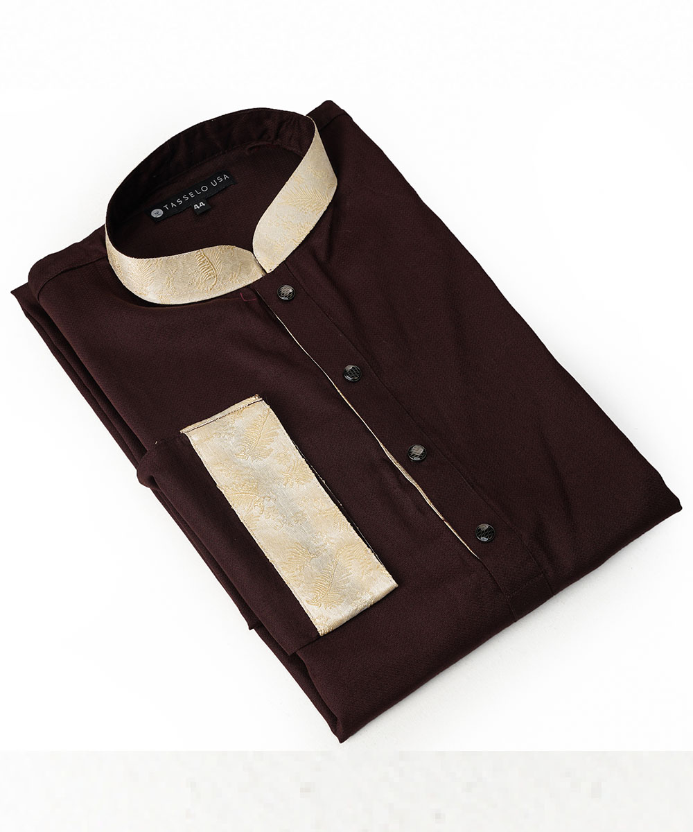 Doby Cotton Slim Fitted Coffee Contrast Panjabi