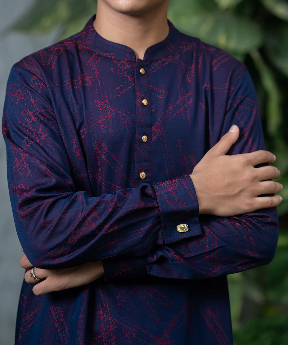 Violet Bamboo Silk Cufflinks Panjabi