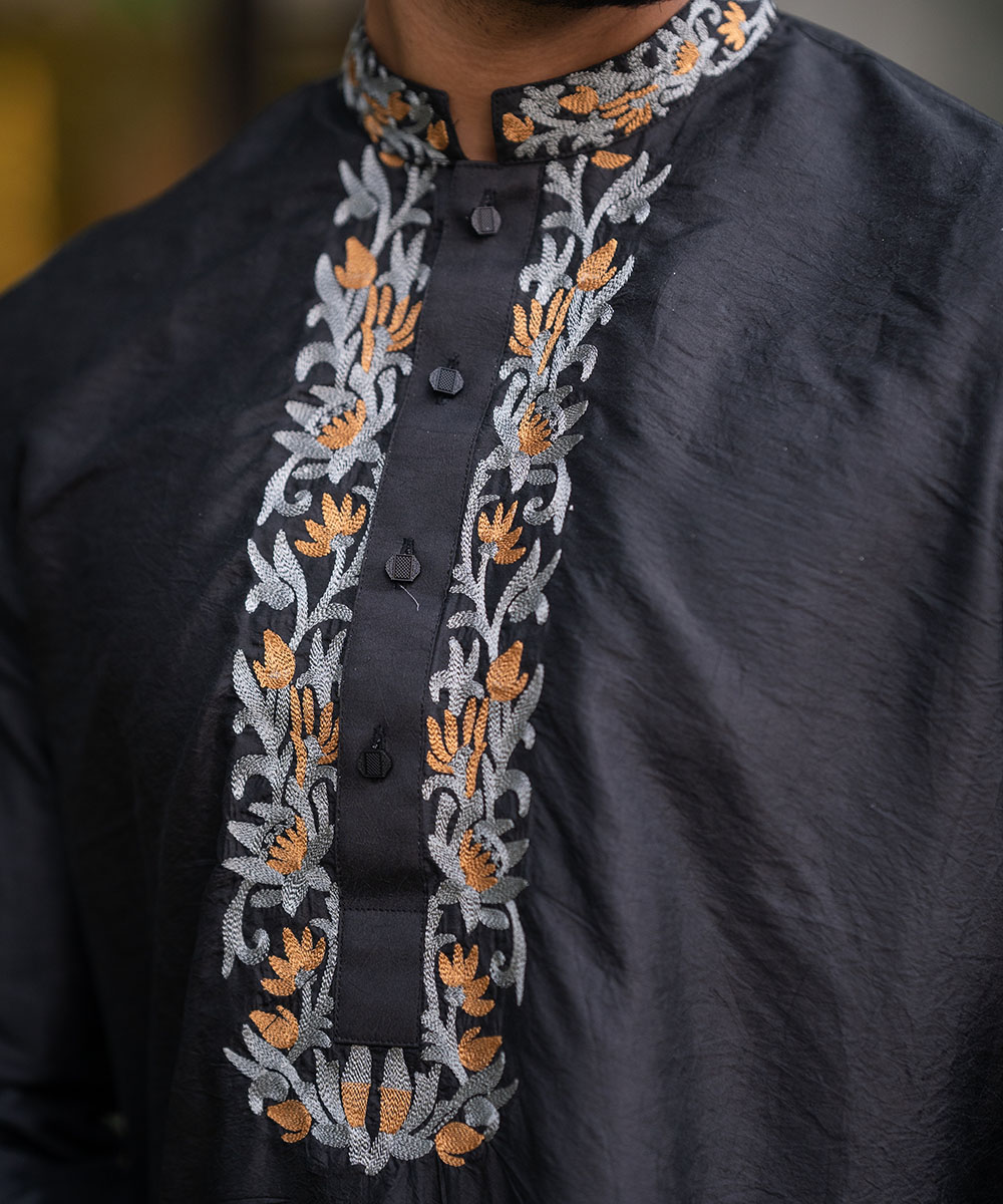 Silk Embroidaried Black Panjabi