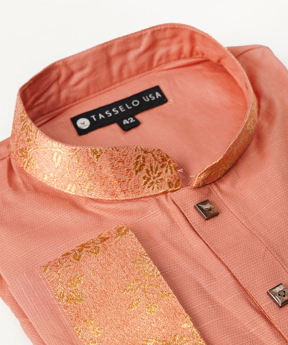 Oriental Pink Doby Cotton Slim Fitted Panjabi