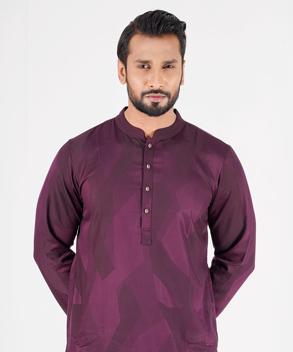 Purple Jacquard Cotton Panjabi