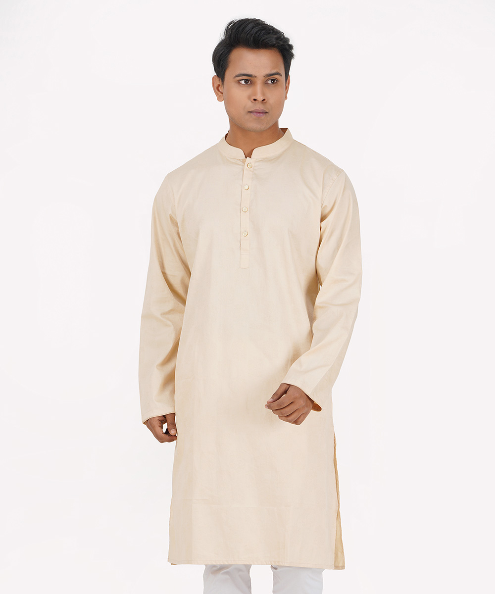 Cream Jacquard Cotton Panjabi