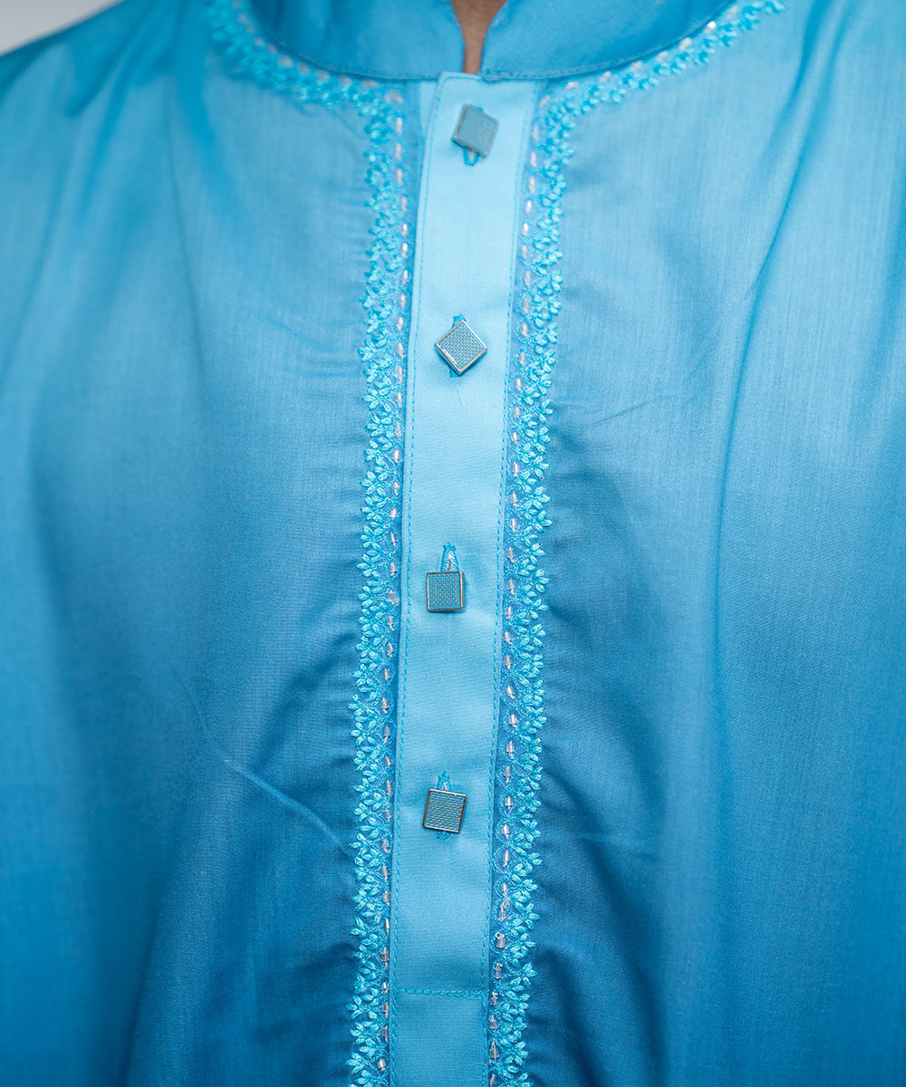 Blue Ombre Dyed Cotton Panjabi