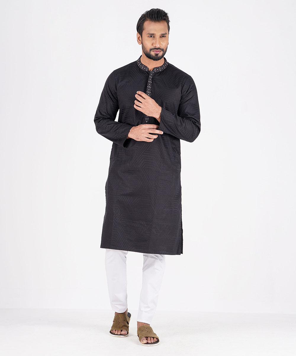 Black Jacquard Cotton Panjabi