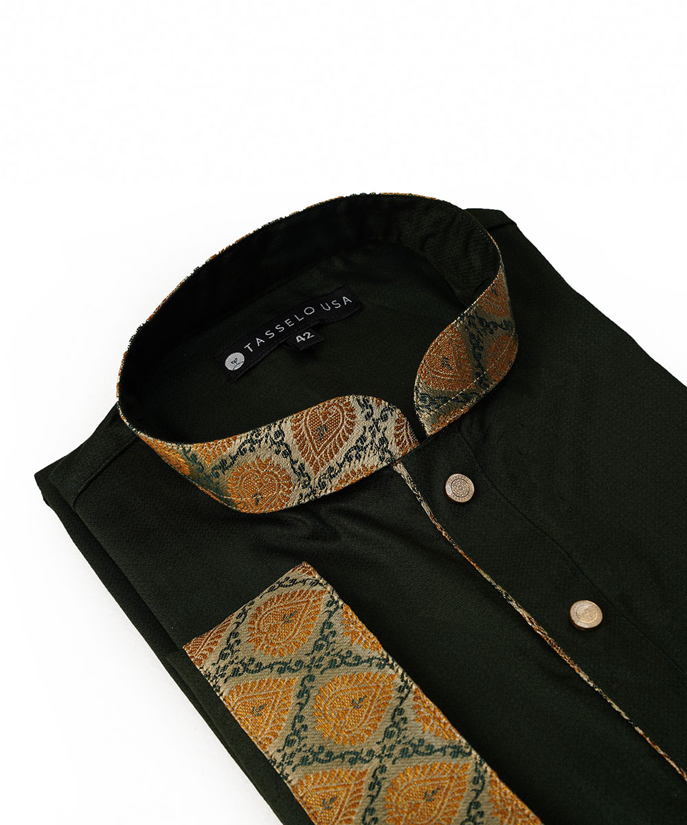 Green Contrast Doby Cotton Slim Fitted Panjabi