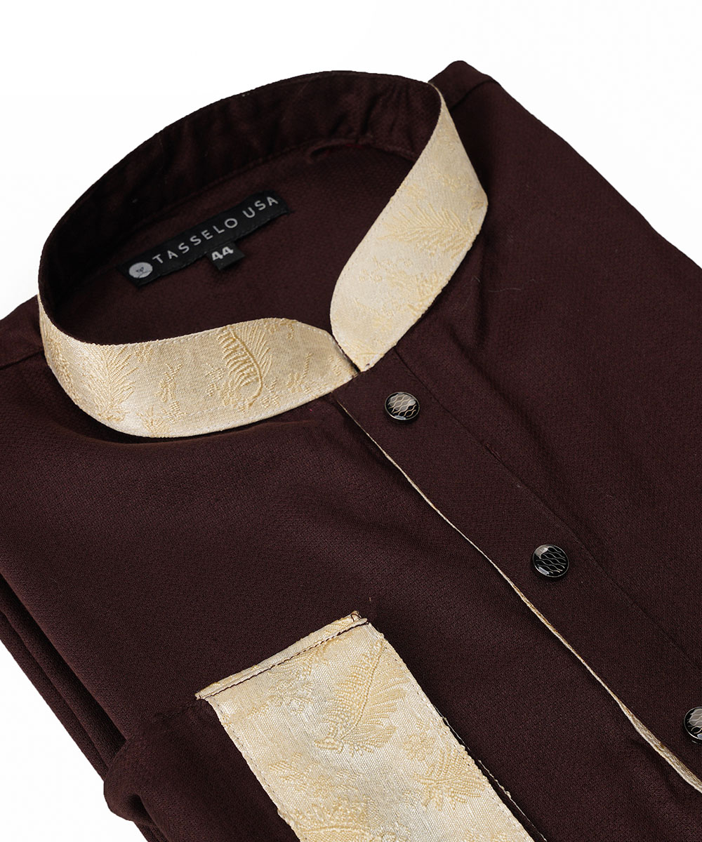 Doby Cotton Slim Fitted Coffee Contrast Panjabi