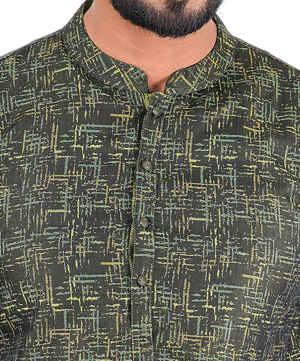 Green Printed Cotton Fabric Panjabi