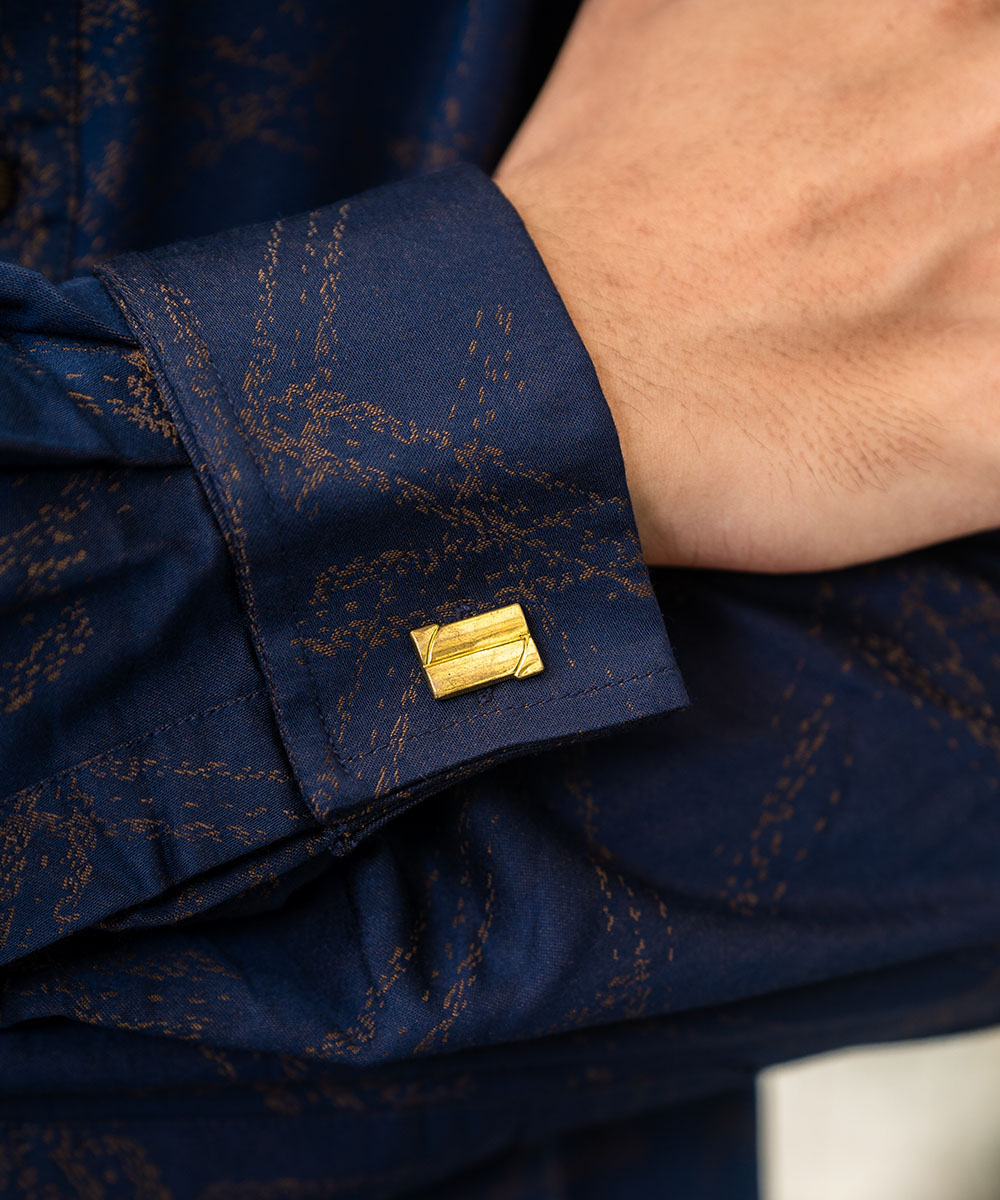 Navy Blue Bamboo Silk Cufflinks Panjabi