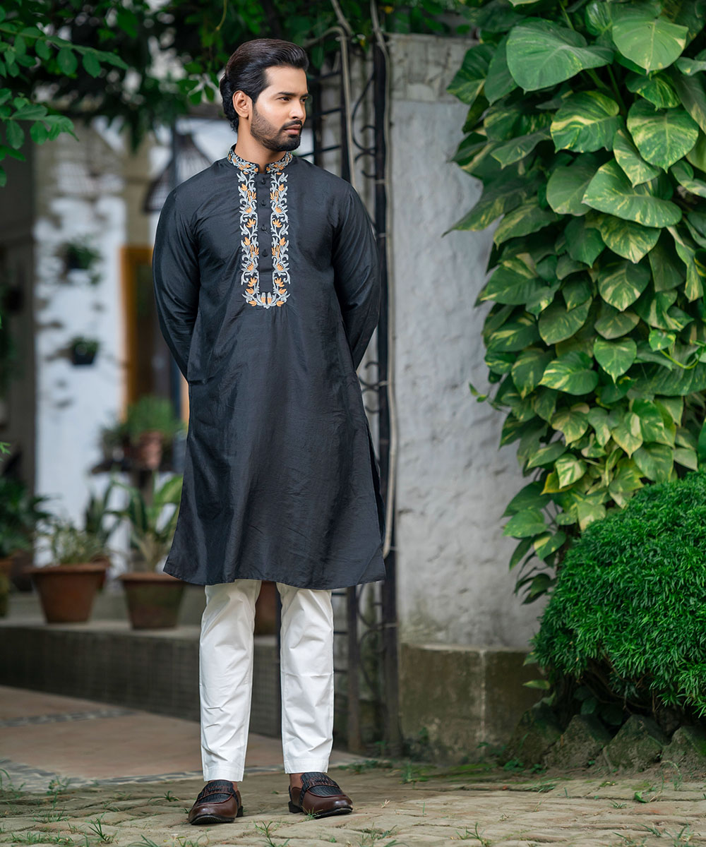 Silk Embroidaried Black Panjabi