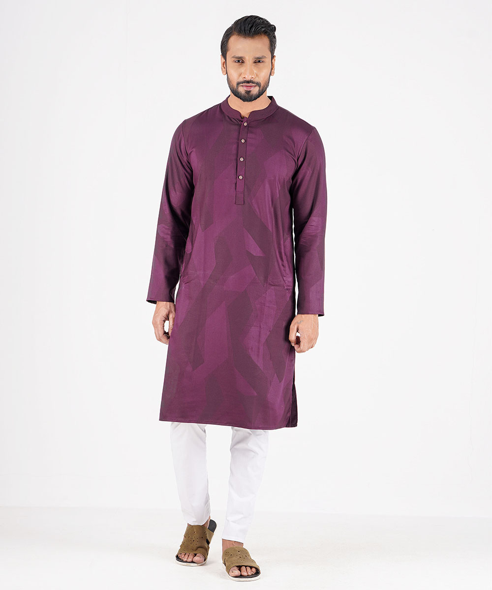 Purple Jacquard Cotton Panjabi