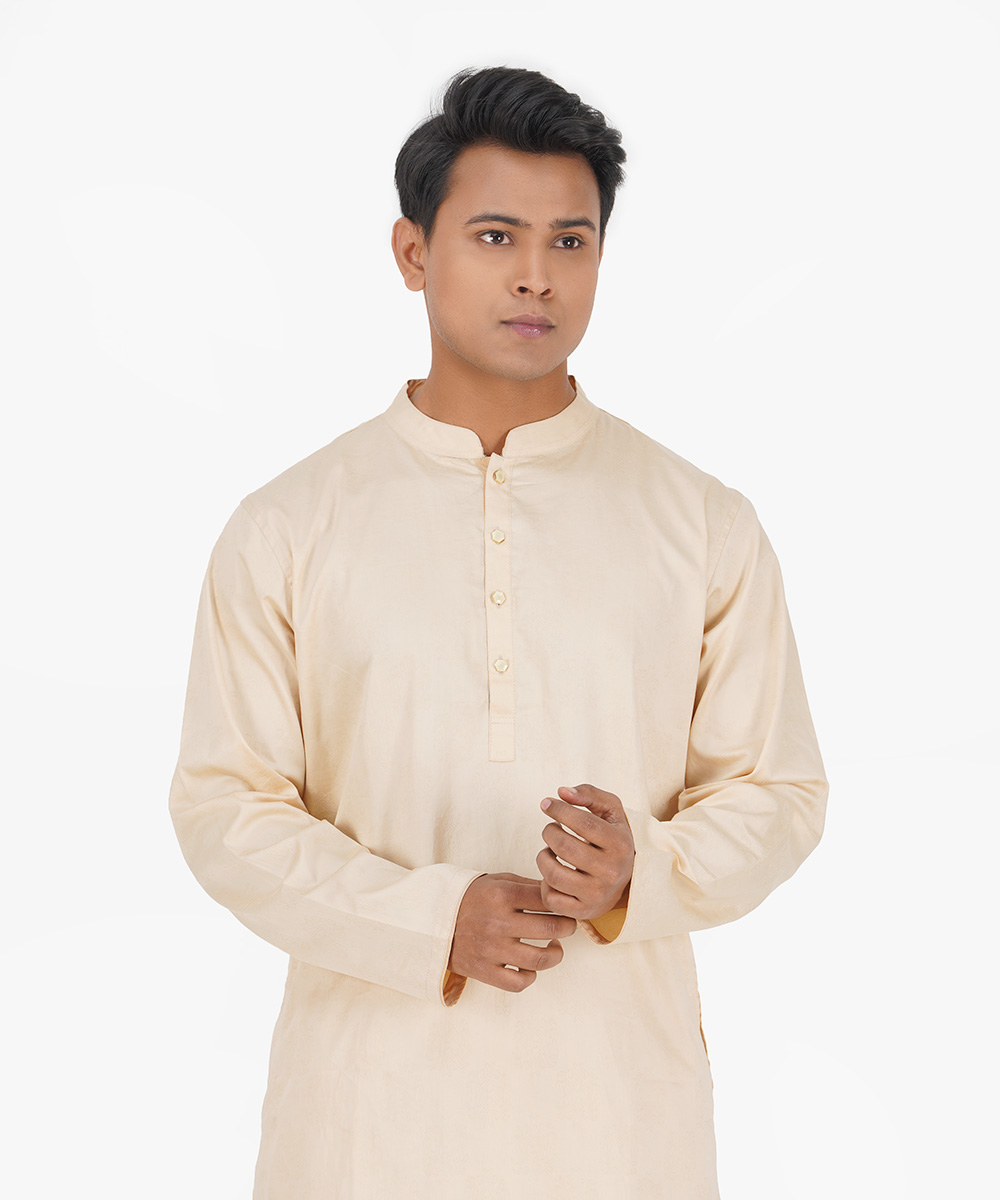 Cream Jacquard Cotton Panjabi