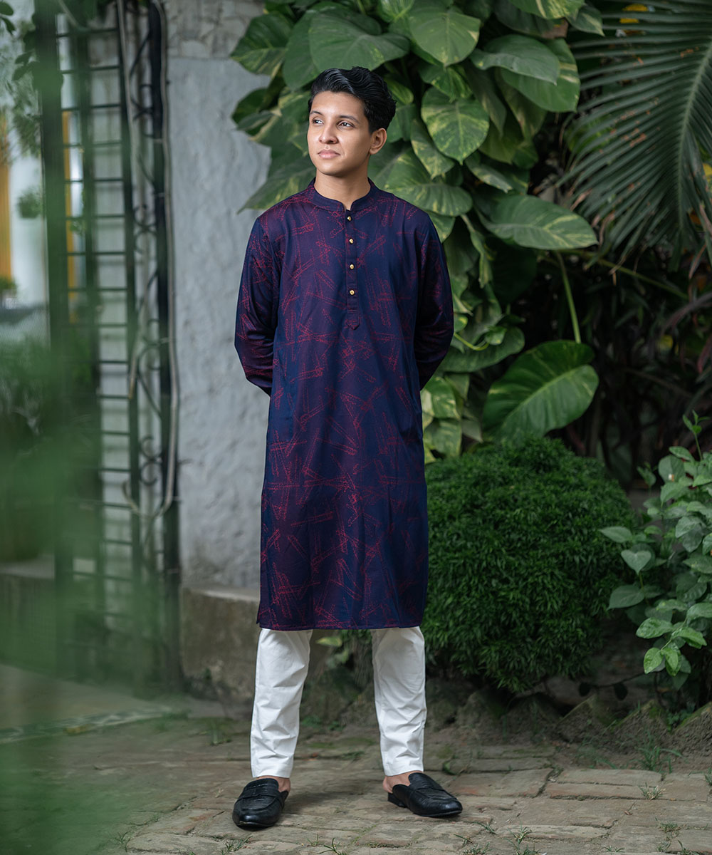Violet Bamboo Silk Cufflinks Panjabi