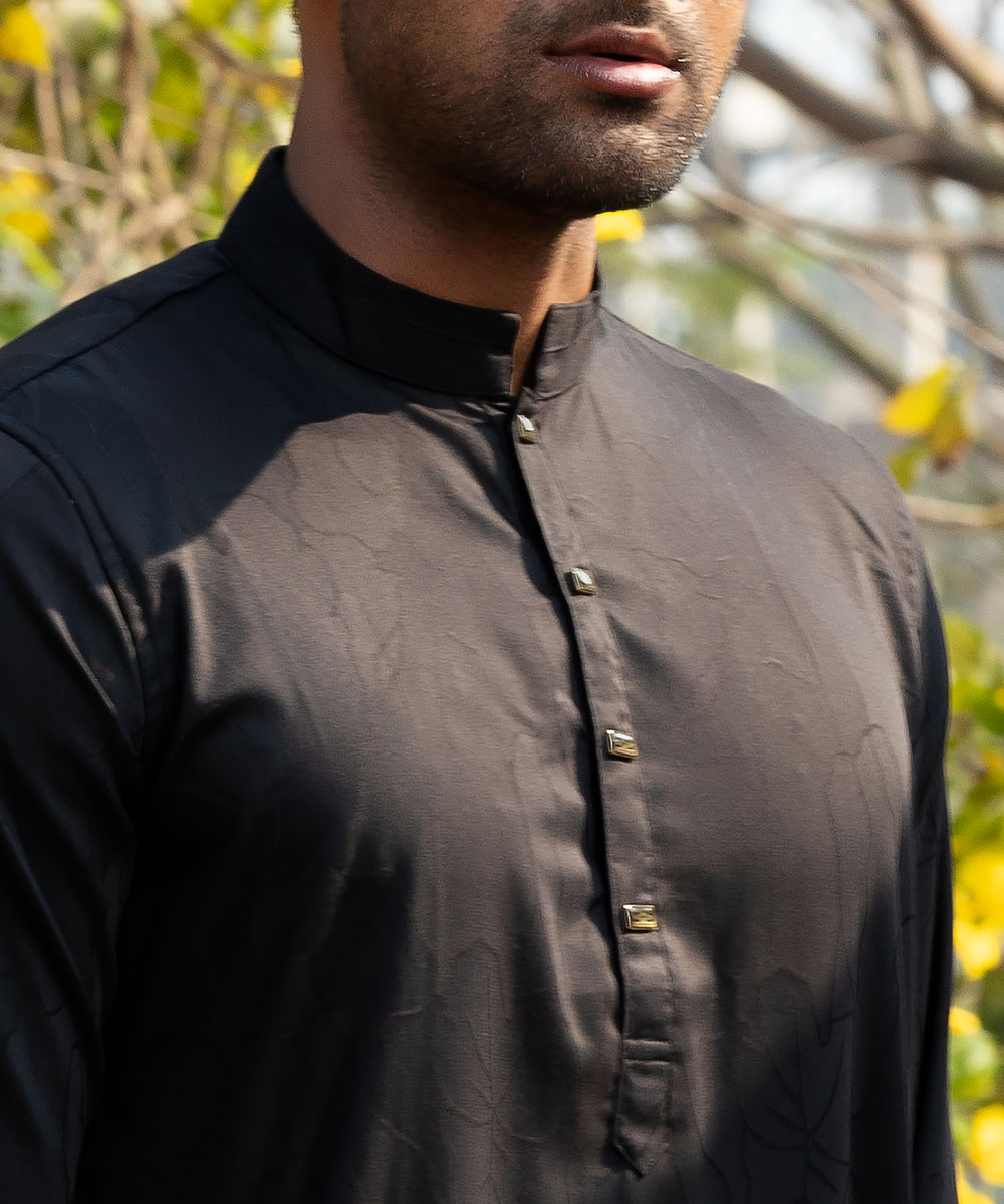Black Jacquard Bamboo Silk Panjabi