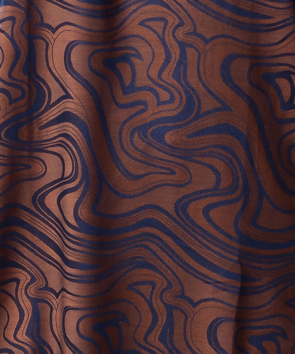 Brown Abstract Print Bamboo Silk Panjabi