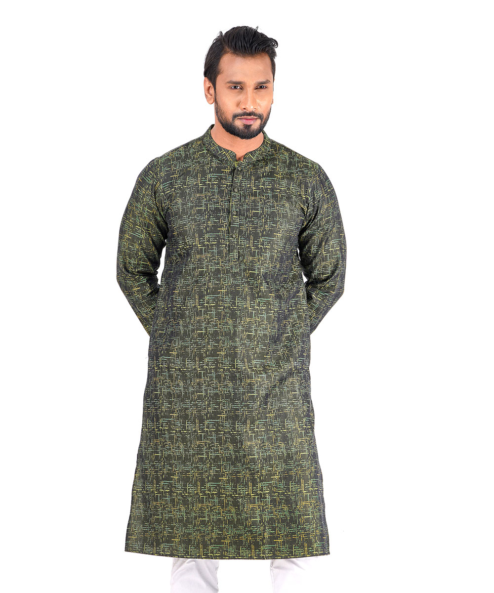 Green Printed Cotton Fabric Panjabi
