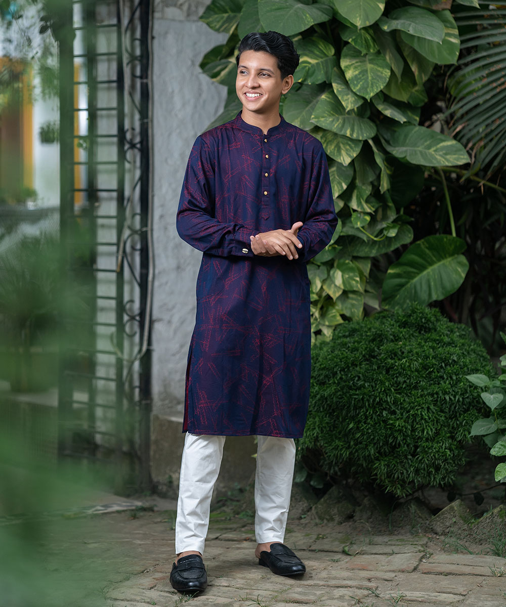 Violet Bamboo Silk Cufflinks Panjabi