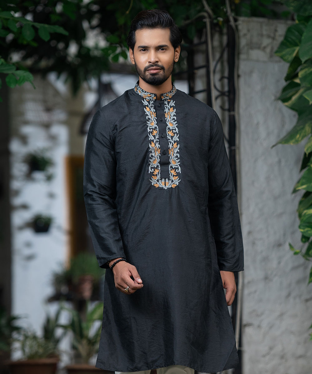Silk Embroidaried Black Panjabi