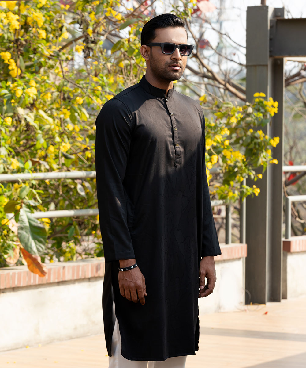 Black Jacquard Bamboo Silk Panjabi