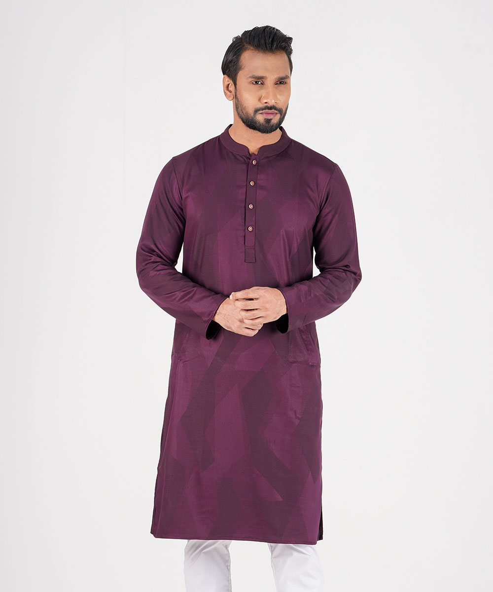 Purple Jacquard Cotton Panjabi
