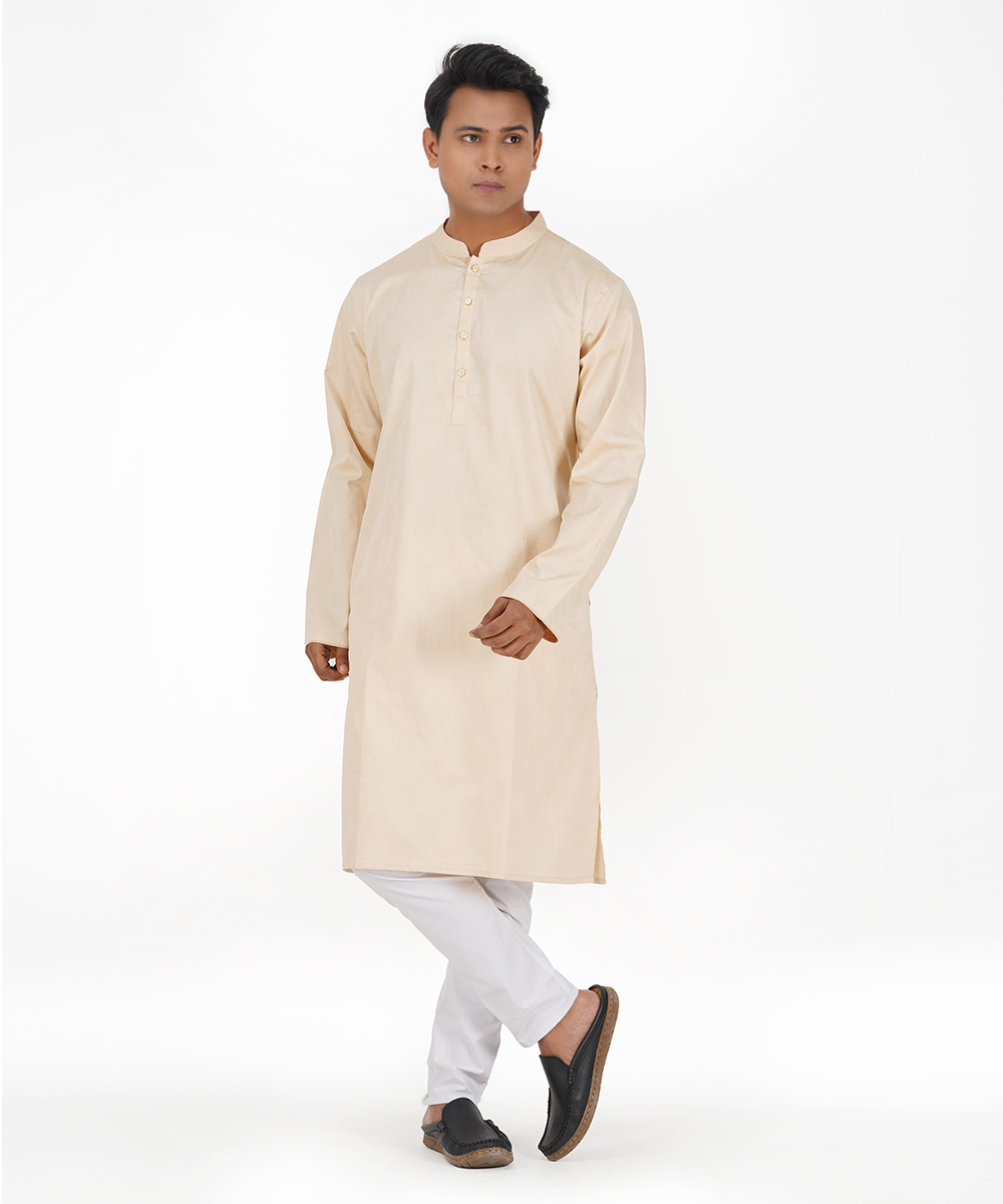 Cream Jacquard Cotton Panjabi