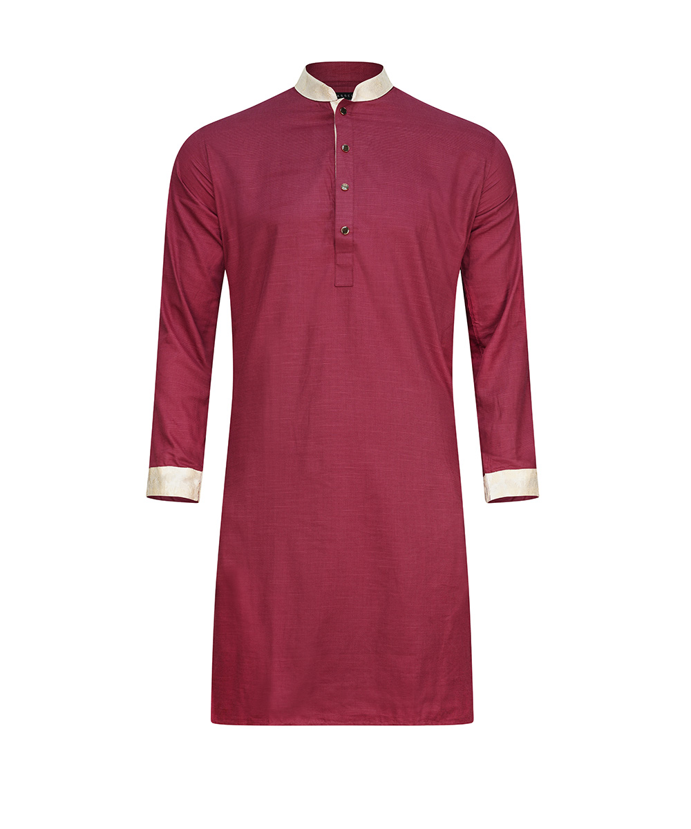 Light Magenta Contrast Dobby Cotton Slim Fitted Panjabi