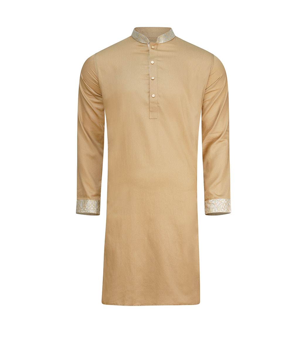 Pale Golden Dobby Cotton Slim Fitted Panjabi