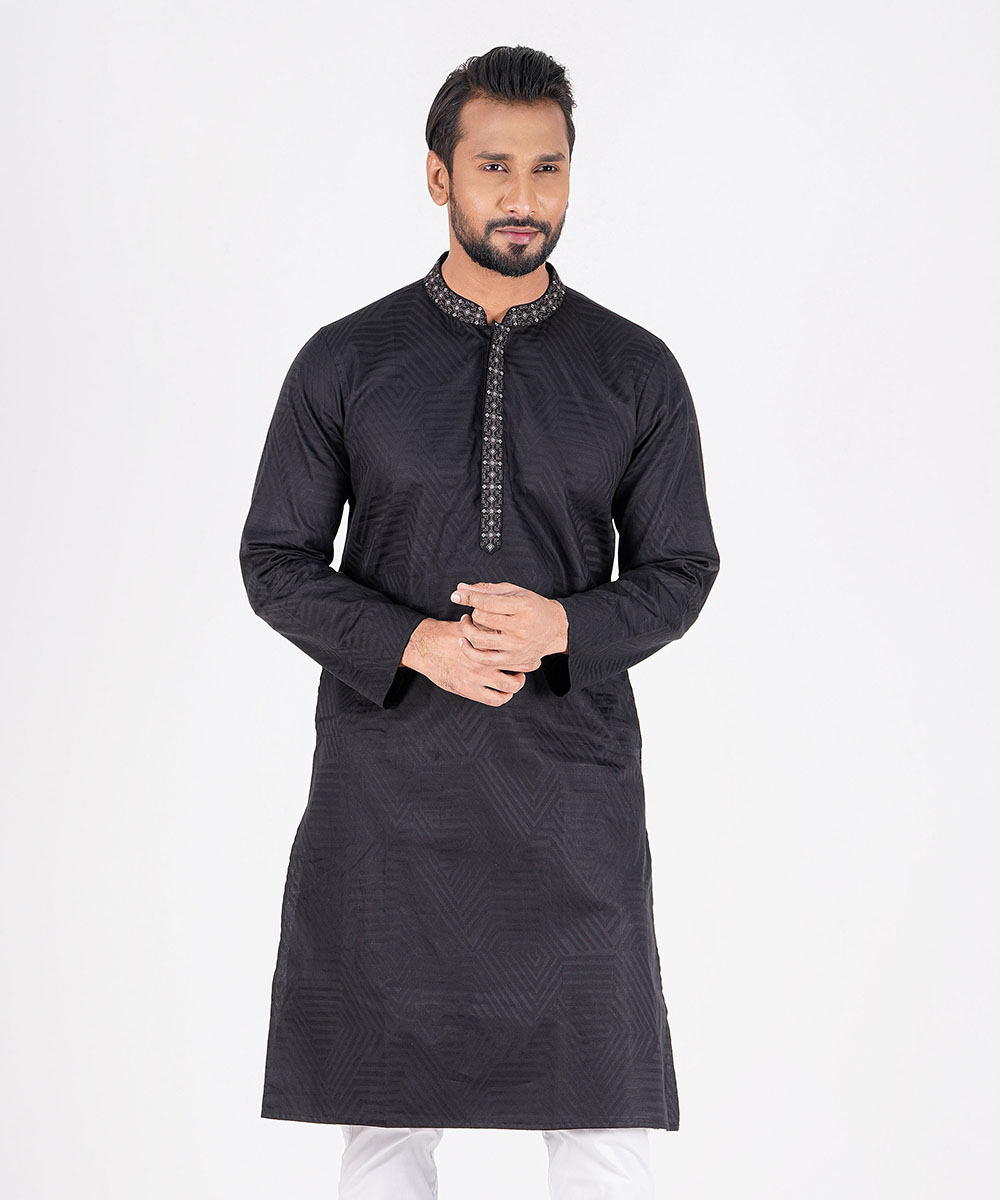 Black Jacquard Cotton Panjabi