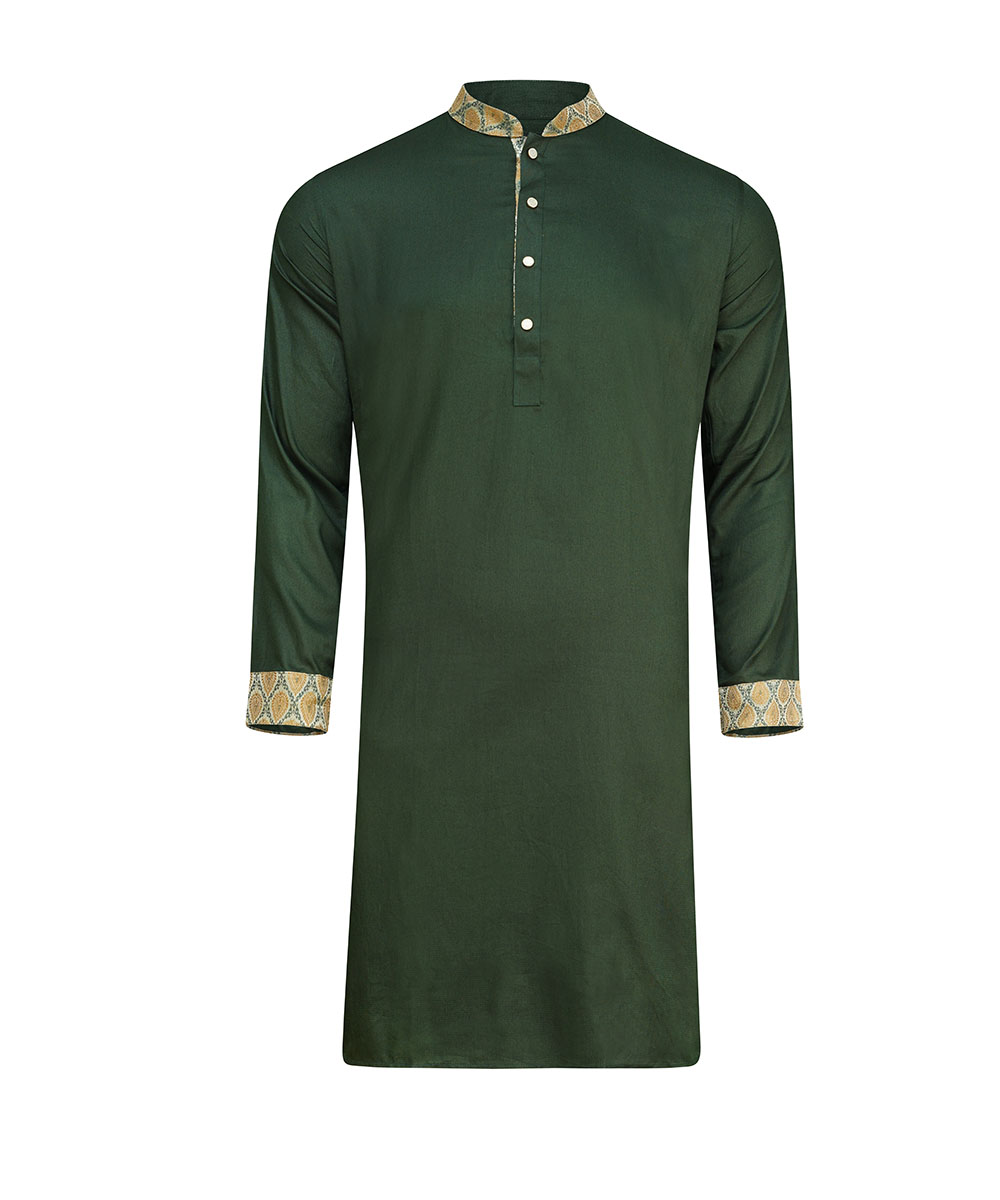 Green Contrast Doby Cotton Slim Fitted Panjabi