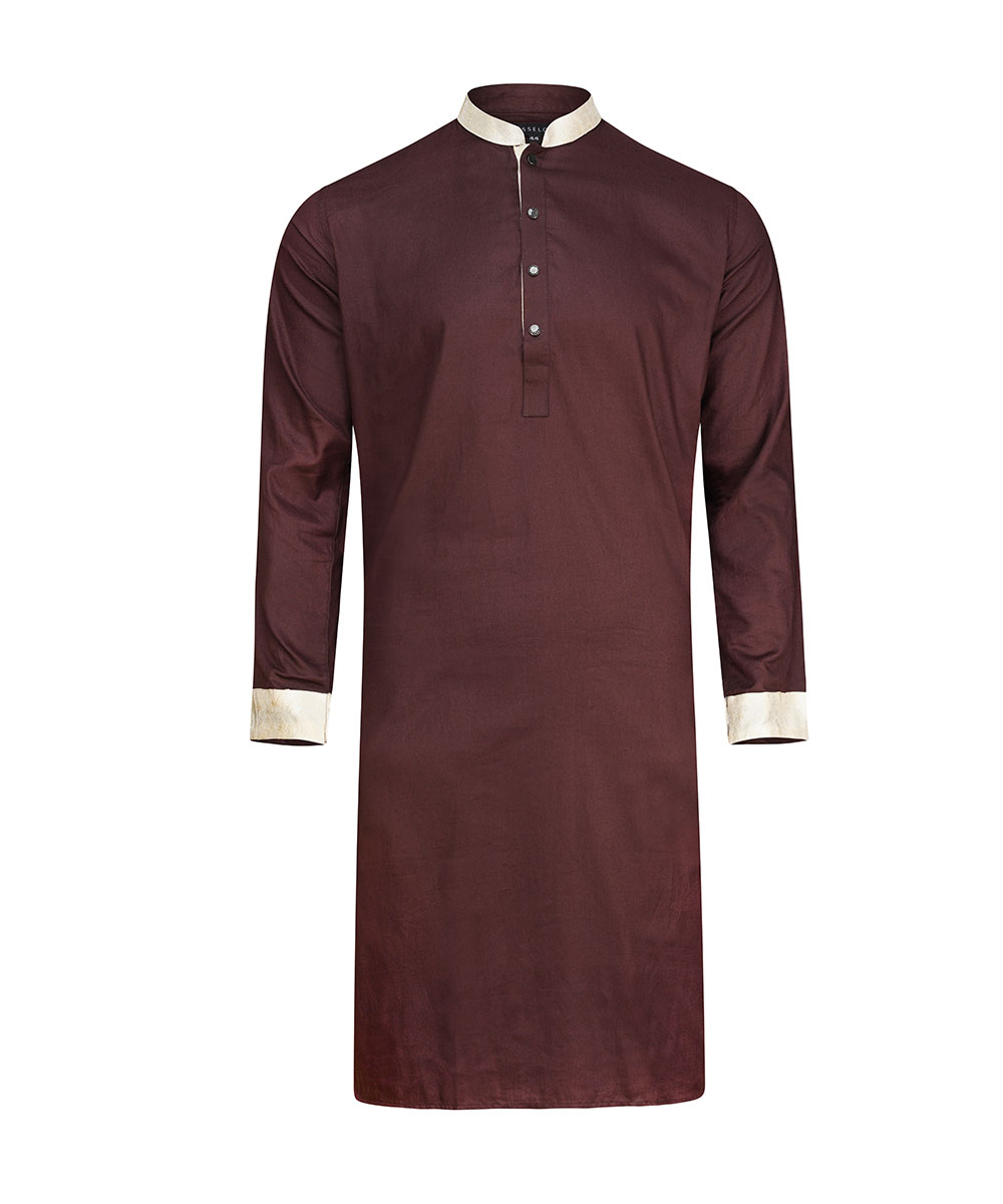 Doby Cotton Slim Fitted Coffee Contrast Panjabi